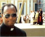 Abba Tesfamariam's closeup photo with Pope John Paul II